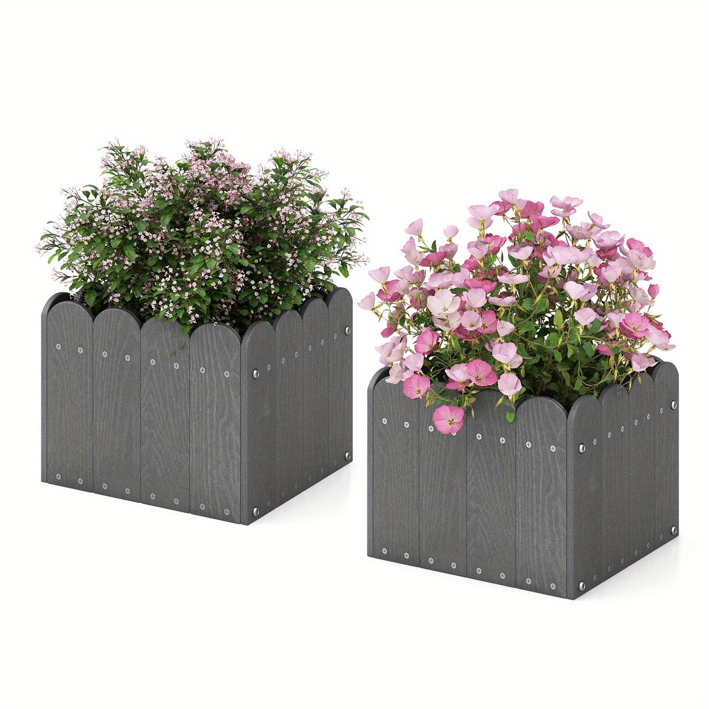 Plantenbak – Bloembak – Plantenpot – Tuinbak – Balkonbak – Weerbestendig HDPE – Met Drainagegaten – Grijs – Set van 2