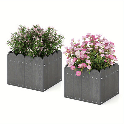 Plantenbak – Bloembak – Plantenpot – Tuinbak – Balkonbak – Weerbestendig HDPE – Met Drainagegaten – Grijs – Set van 2