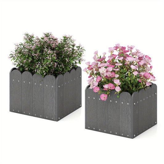 Plantenbak – Bloembak – Plantenpot – Tuinbak – Balkonbak – Weerbestendig HDPE – Met Drainagegaten – Grijs – Set van 2