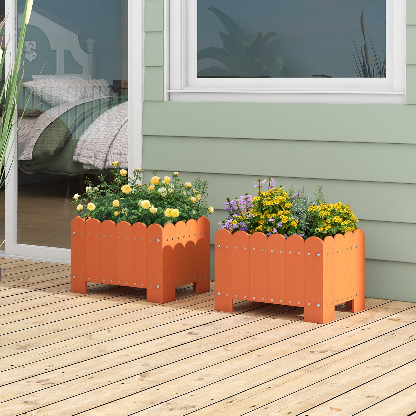 Bloempot – Plantenbak – Plantenpot – Bloembak – Plantencontainer – Weerbestendig HDPE – Met Drainagegaten – Rechthoekig – Set van 2