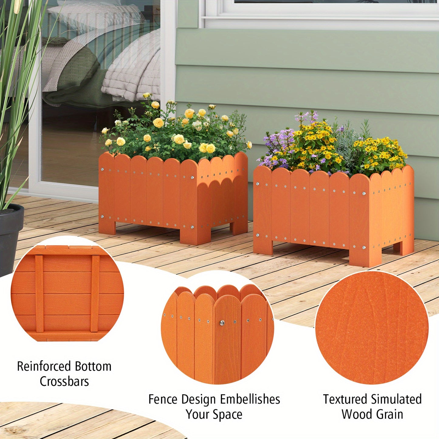 Bloempot – Plantenbak – Plantenpot – Bloembak – Plantencontainer – Weerbestendig HDPE – Met Drainagegaten – Rechthoekig – Set van 2