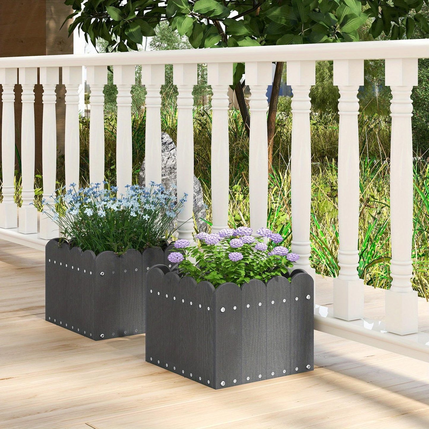Plantenbak – Bloembak – Plantenpot – Tuinbak – Balkonbak – Weerbestendig HDPE – Met Drainagegaten – Grijs – Set van 2