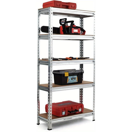 Opbergrek – Stellingkast – Opbergkast – Opbergrekken – Magazijnstelling – 5 Laags – Verstelbare MDF Planken – Robuust Zilvergrijs
