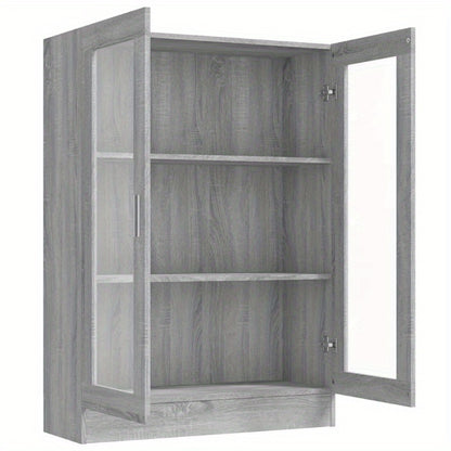 Vitrinekast – Opbergkast – Displaykast – Wandkast – Boekenkast – Grijs – Compacte Afmetingen 82,5x30,5x115cm – Stevig Materiaal