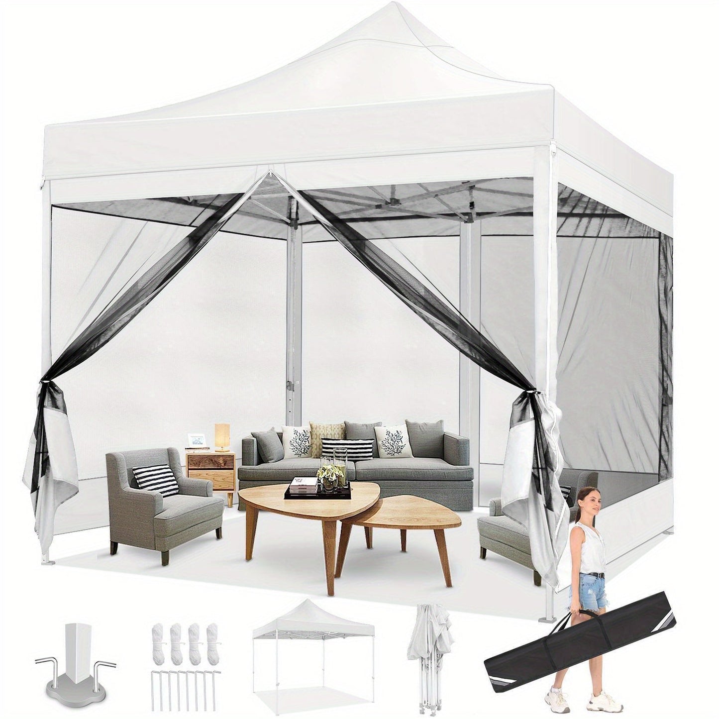 Klaptent – Inklapbare Tent – Muskietennet Tent – Camping Tent – 3x3 Meter – Lichtgewicht Aluminium – Inklapbaar Met Draagtas - QUORE