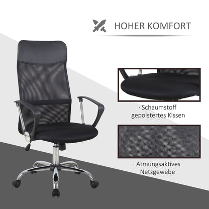Ergonomische Bureaustoel – Gamingstoel – Draaistoel – Bureaustoel Met Kantelfunctie – Verstelbare Hoogte – Zwart – Mesh Rugleuning – Foam Zitting – 63x65x109-119 cm