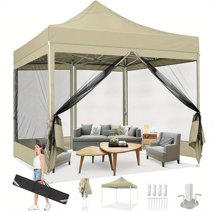 3×3m Tuinpaviljoen – Partytent – Voortent – Opvouwbare Tent – Tuin Tent – Met 4 Zijwanden – Muggennet – Stevig Stalen Frame – Waterafstotend Polyester