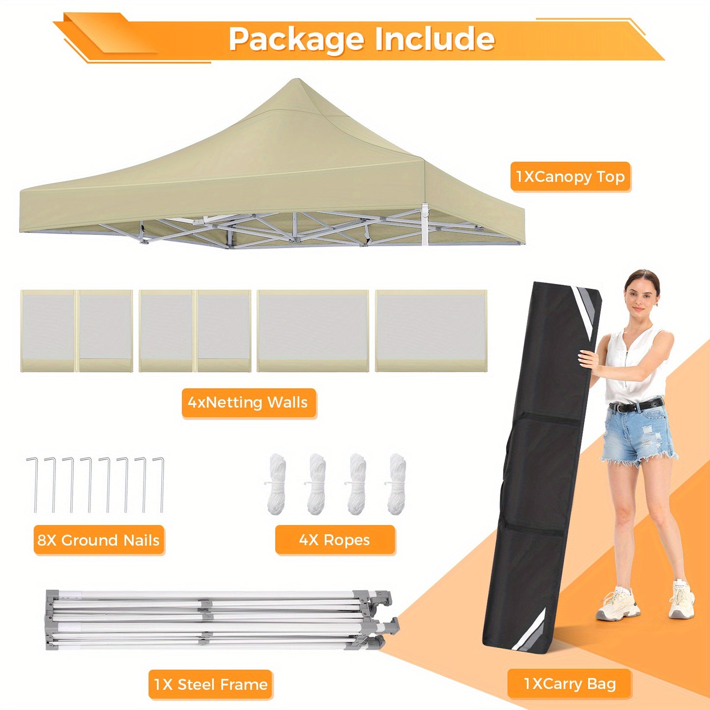 3×3m Vouwtent – Partytent – Klaptent – Paviljoen – Tent – Khaki – Muskietennet – Weerbestendig Materiaal