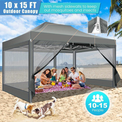 3×4.5m Heavy-Duty Pop-Up Tent with 4 Mosquito Net Walls, Easy to Set Up Commercial Gazebo Party Canopy Outdoor Instant Screen Shelter for Backyard Patio Garden