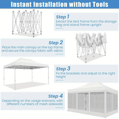 3×4.5m Heavy-Duty Pop-Up Tent with 4 Mosquito Net Walls, Easy to Set Up Commercial Gazebo Party Canopy Outdoor Instant Screen Shelter for Backyard Patio Garden