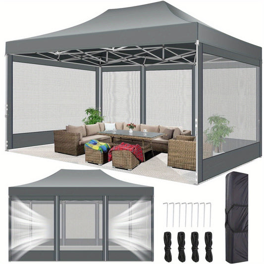 3×4.5m Heavy-Duty Pop-Up Tent with 4 Mosquito Net Walls, Easy to Set Up Commercial Gazebo Party Canopy Outdoor Instant Screen Shelter for Backyard Patio Garden