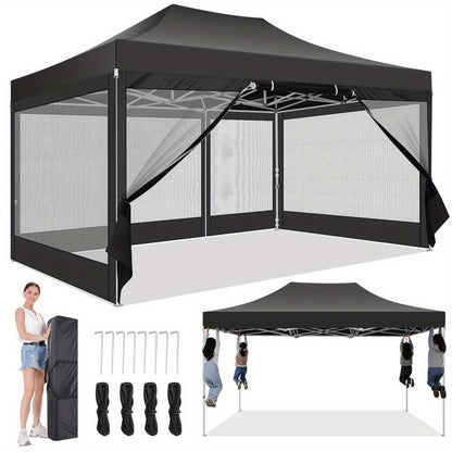 3×4.5m Heavy-Duty Pop-Up Tent with 4 Mosquito Net Walls, Easy to Set Up Commercial Gazebo Party Canopy Outdoor Instant Screen Shelter for Backyard Patio Garden