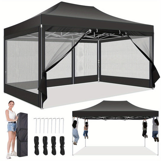 3×4.5m Heavy-Duty Pop-Up Tent with 4 Mosquito Net Walls, Easy to Set Up Commercial Gazebo Party Canopy Outdoor Instant Screen Shelter for Backyard Patio Garden
