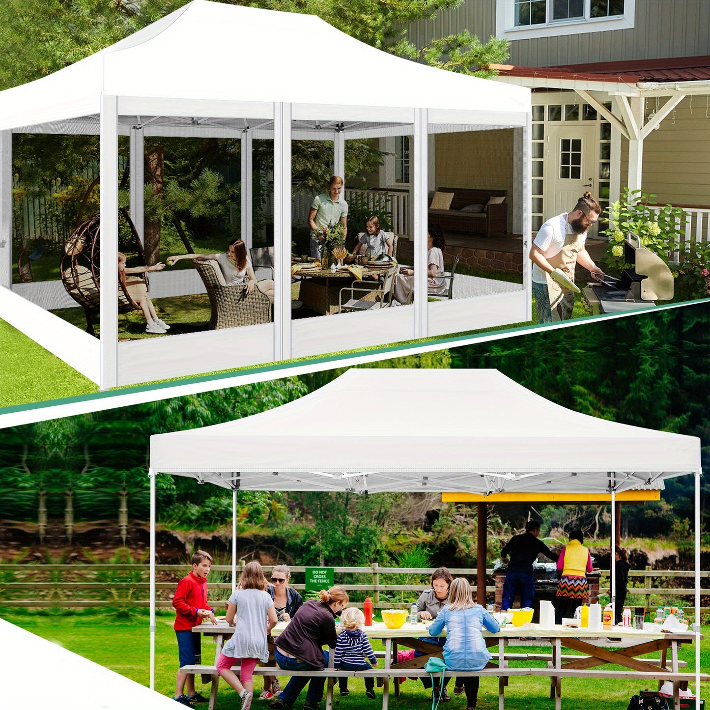 3×4.5m Heavy-Duty Pop-Up Tent with 4 Mosquito Net Walls, Easy to Set Up Commercial Gazebo Party Canopy Outdoor Instant Screen Shelter for Backyard Patio Garden