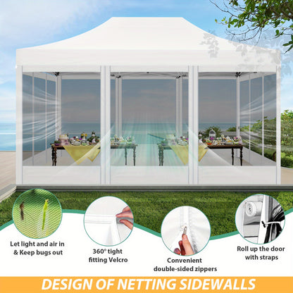 3×4.5m Heavy-Duty Pop-Up Tent with 4 Mosquito Net Walls, Easy to Set Up Commercial Gazebo Party Canopy Outdoor Instant Screen Shelter for Backyard Patio Garden