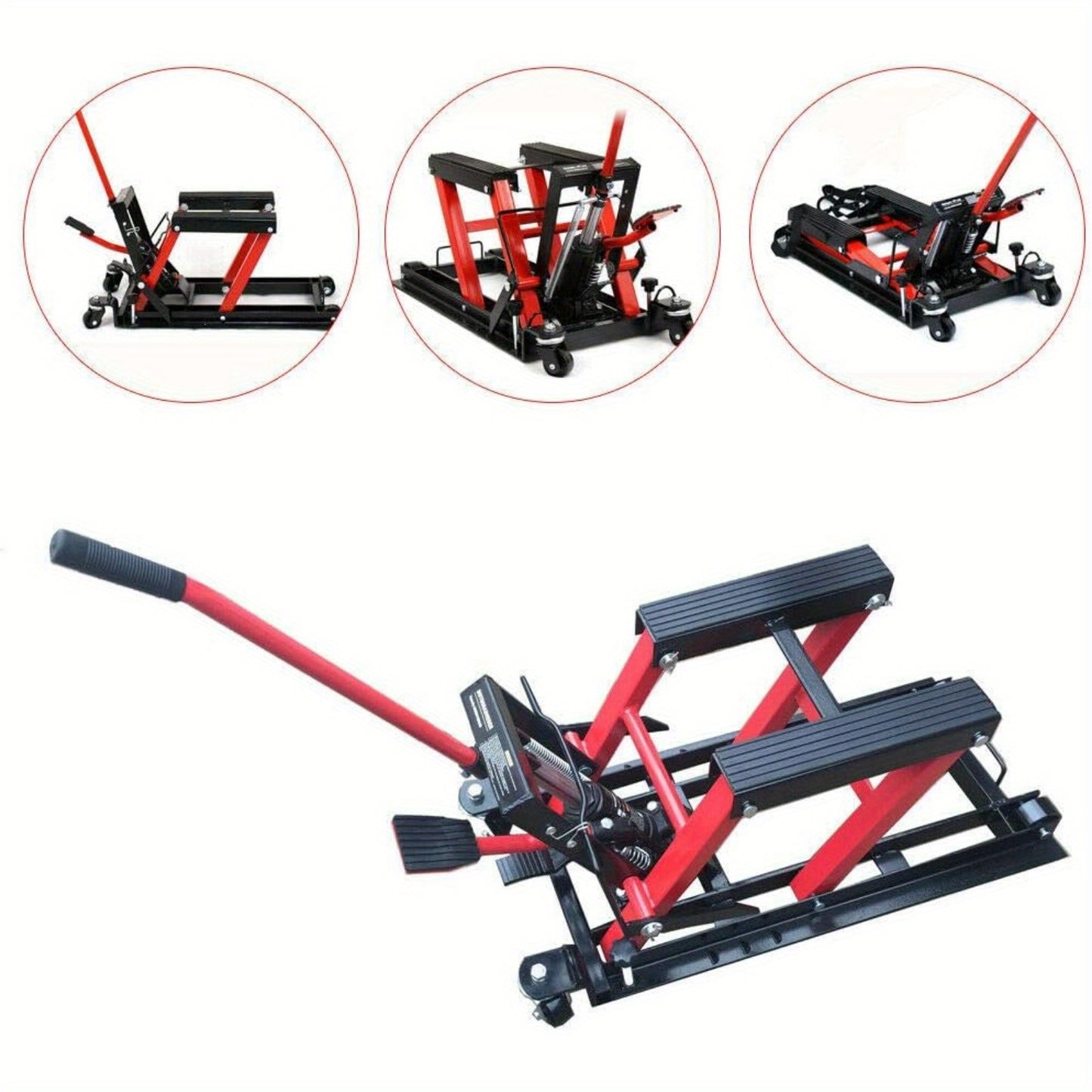 YGJELM Motorcycle Lift, Hydraulic Motorcycle Lift, Maximum Load 680kg, Rubberised Carrying Surfaces, Easy Use, Mounting Stand, Folding Lifting Platform (Red) Fine Hot, Workshop Lifting Solution, Motorcycle Lift Stand, Rubberi