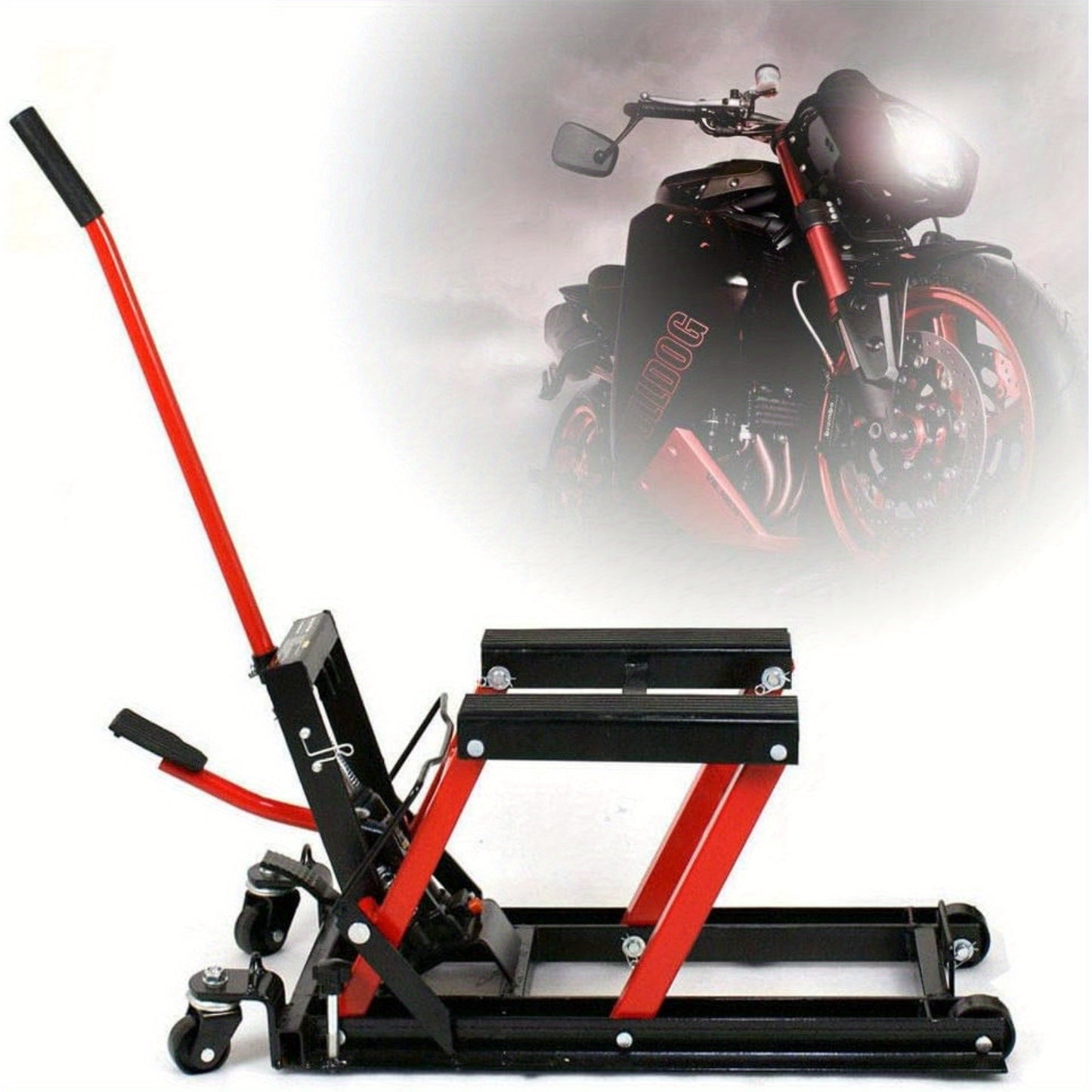 YGJELM Motorcycle Lift, Hydraulic Motorcycle Lift, Maximum Load 680kg, Rubberised Carrying Surfaces, Easy Use, Mounting Stand, Folding Lifting Platform (Red) Fine Hot, Workshop Lifting Solution, Motorcycle Lift Stand, Rubberi