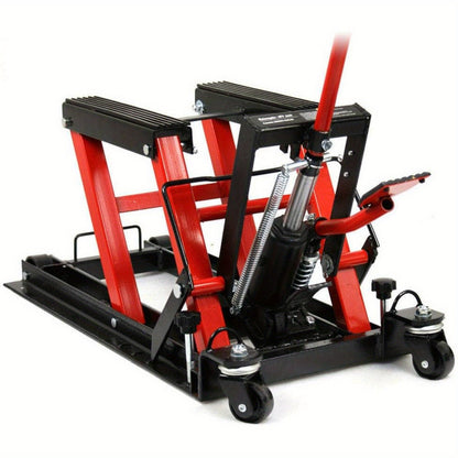 Motorbikelift – Motorhefbrug – Motorbok – Motorstandaard – Motorheflift – Hydraulisch – Max. Draagkracht 680 kg – Rubber Draagvlakken – Inklapbaar Platform – Rood