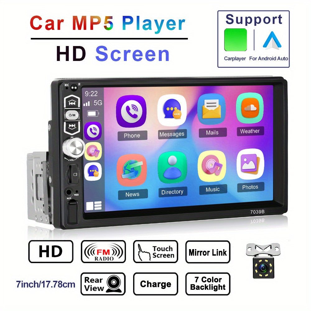 Single Din Autoradio – Autoradio 1 Din – Autostereo – Carplay Radio – Auto Multimedia Speler – 7 Inch Touchscreen – Draadloze Android Auto & Achteruitrijcamera