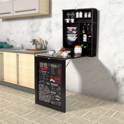 Wandbureau – Wandtafel – Klapbureau – Zwevend Bureau – Computerbureau – Opklapbaar Werkblad – MDF Zwart – Inclusief Krijtbord