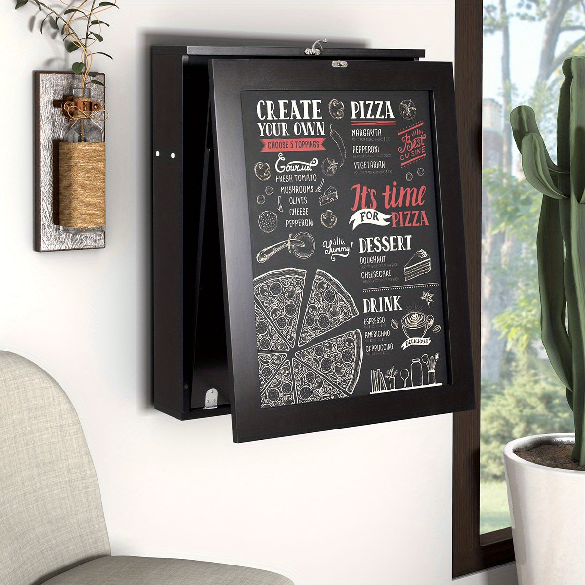 Wandbureau – Wandtafel – Klapbureau – Zwevend Bureau – Computerbureau – Opklapbaar Werkblad – MDF Zwart – Inclusief Krijtbord