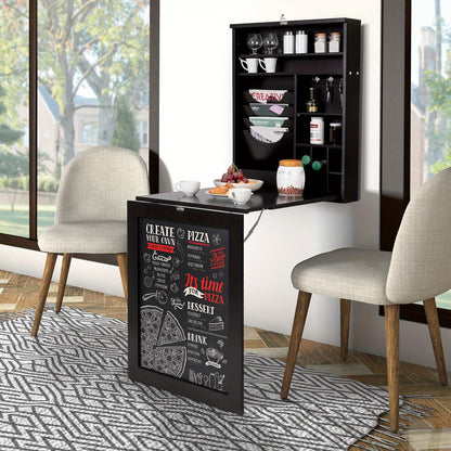 Wandbureau – Wandtafel – Klapbureau – Zwevend Bureau – Computerbureau – Opklapbaar Werkblad – MDF Zwart – Inclusief Krijtbord