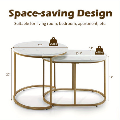 Salontafelset – Koffietafel – Bijzettafel – Woonkamertafel – Tafelset – Marmerlook MDF – Stabiel Metalen Onderstel – Nesting Design