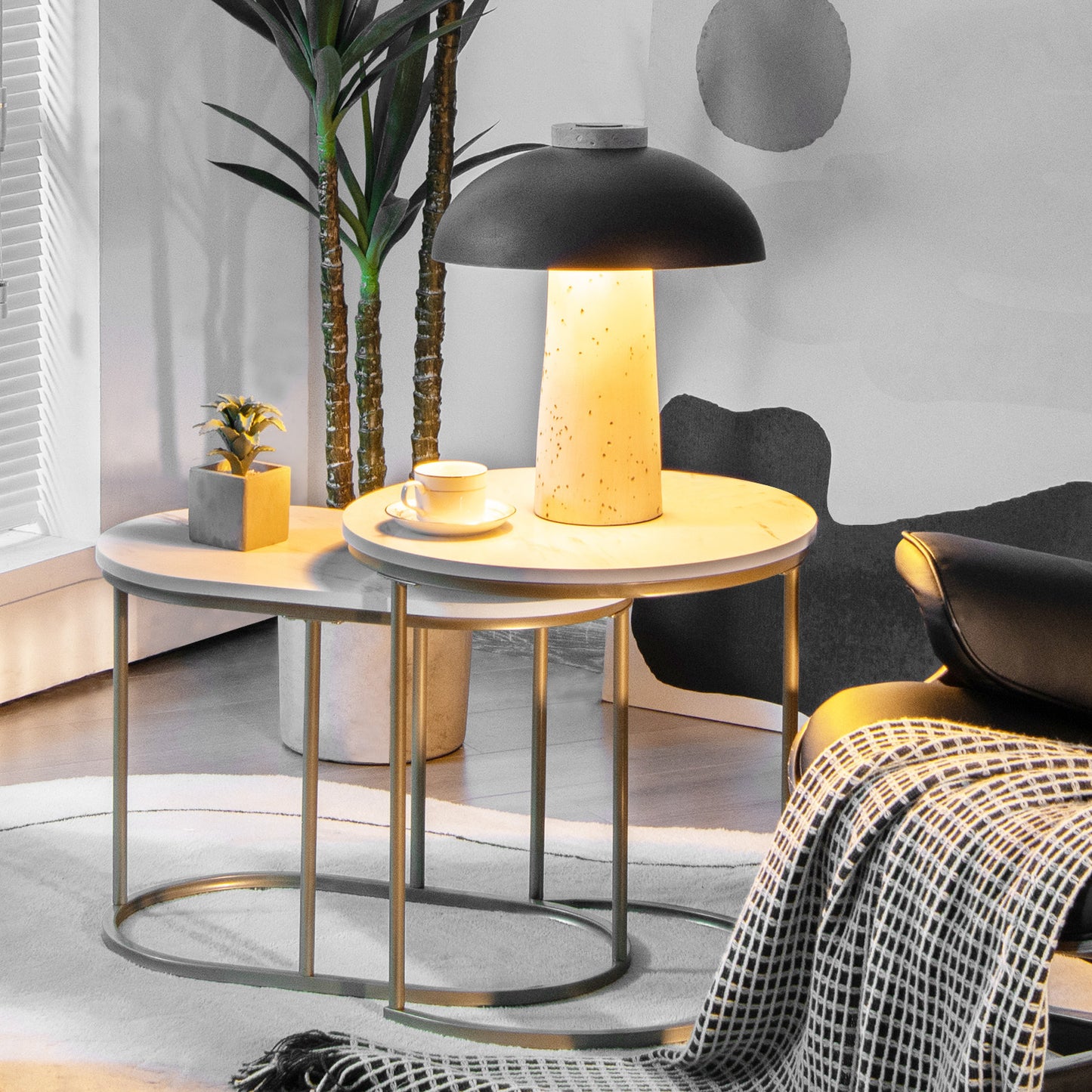 Salontafelset – Koffietafel – Bijzettafel – Woonkamertafel – Tafelset – Marmerlook MDF – Stabiel Metalen Onderstel – Nesting Design