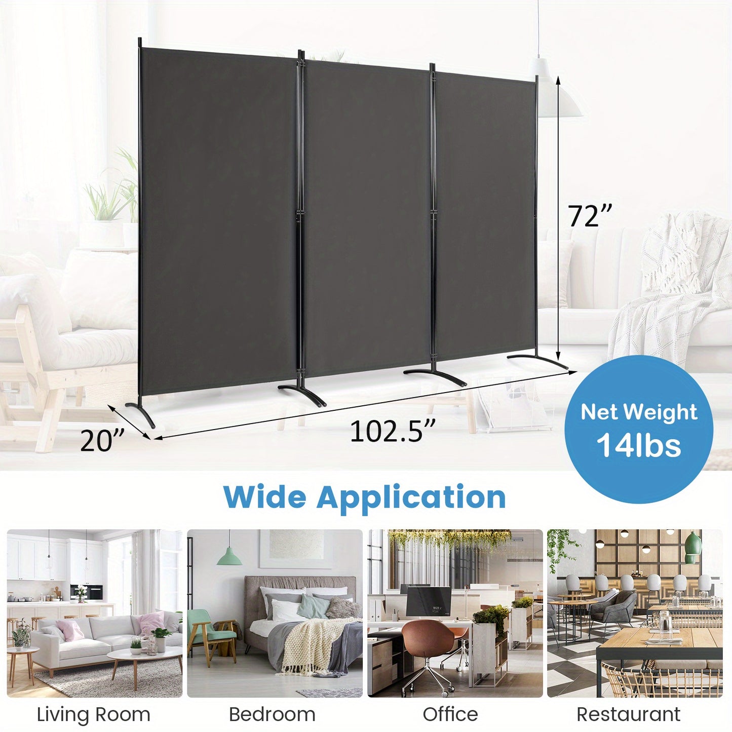 Paravent – Kamerscherm – Scheidingswand – Roomdivider – Privacy Scherm – 3-Delig – Polyester Met Stalen Poten – Inklapbaar En Verstelbaar