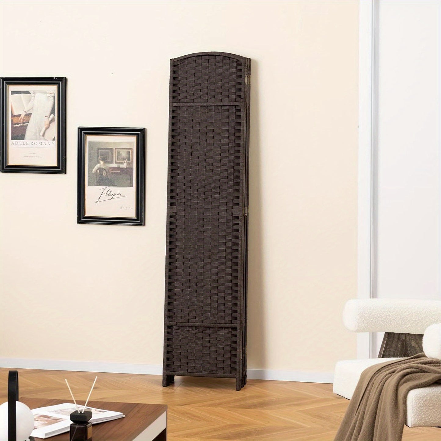 Kamerscheiding – Room Divider – Scheidingswand – Ruimteverdeler – 6-delig – Handgeweven Textuur – Massief Houten Frame – 170 cm Breed – Flexibel & Duurzaam