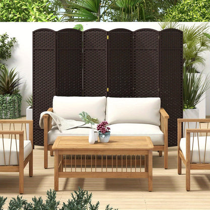 Kamerscheiding – Room Divider – Scheidingswand – Ruimteverdeler – 6-delig – Handgeweven Textuur – Massief Houten Frame – 170 cm Breed – Flexibel & Duurzaam