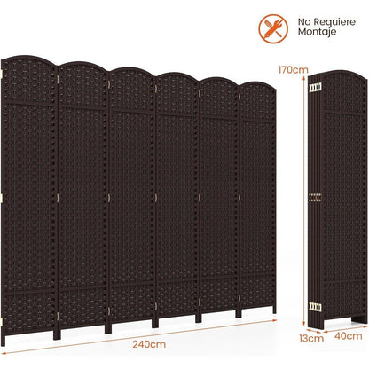 Kamerscheiding – Room Divider – Scheidingswand – Ruimteverdeler – 6-delig – Handgeweven Textuur – Massief Houten Frame – 170 cm Breed – Flexibel & Duurzaam