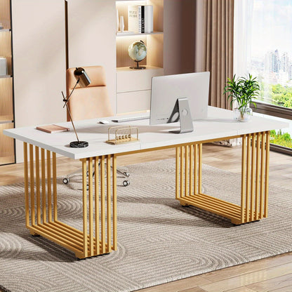 Bureau – Bureautafel – Schrijftafel – Werkplek – Computertafel – Wit en Gouden Details – 180 cm Ruim Werkoppervlak – Hoogwaardig Engineered Wood