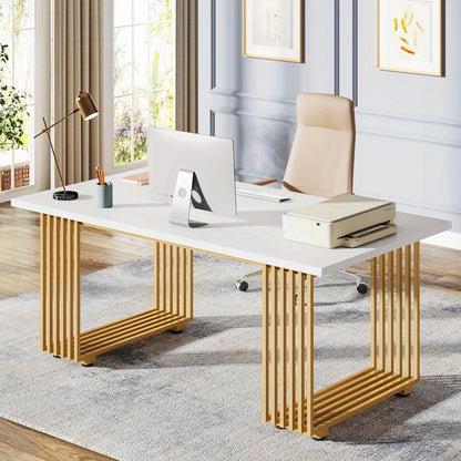 Bureau – Bureautafel – Schrijftafel – Werkplek – Computertafel – Wit en Gouden Details – 180 cm Ruim Werkoppervlak – Hoogwaardig Engineered Wood