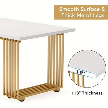 Bureau – Bureautafel – Schrijftafel – Werkplek – Computertafel – Wit en Gouden Details – 180 cm Ruim Werkoppervlak – Hoogwaardig Engineered Wood