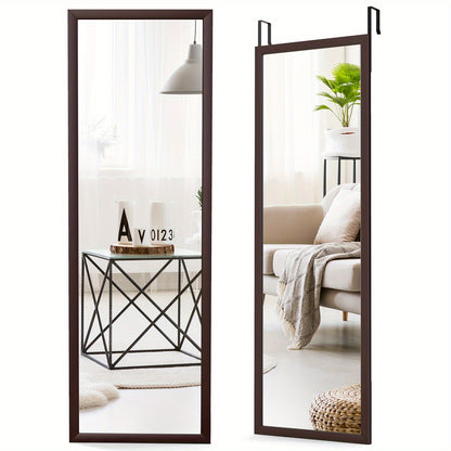 Wandspiegel – Deurspiegel – Hangende Spiegel – Volledige Lengte Spiegel – Spiegel Voor Slaapkamer En Hal – Hoogte Verstelbare Ophanghaken – 107 x 36,5 cm – Bruin