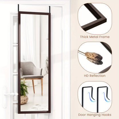 Wandspiegel – Deurspiegel – Hangende Spiegel – Volledige Lengte Spiegel – Spiegel Voor Slaapkamer En Hal – Hoogte Verstelbare Ophanghaken – 107 x 36,5 cm – Bruin