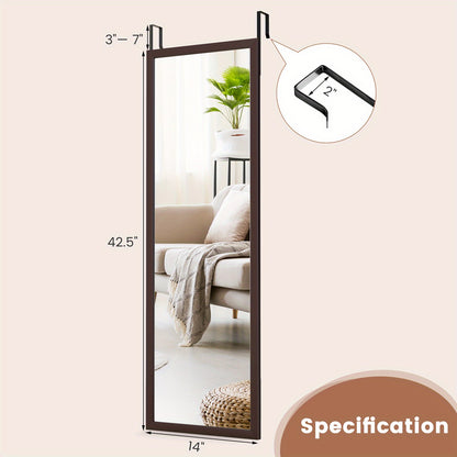 Wandspiegel – Deurspiegel – Hangende Spiegel – Volledige Lengte Spiegel – Spiegel Voor Slaapkamer En Hal – Hoogte Verstelbare Ophanghaken – 107 x 36,5 cm – Bruin