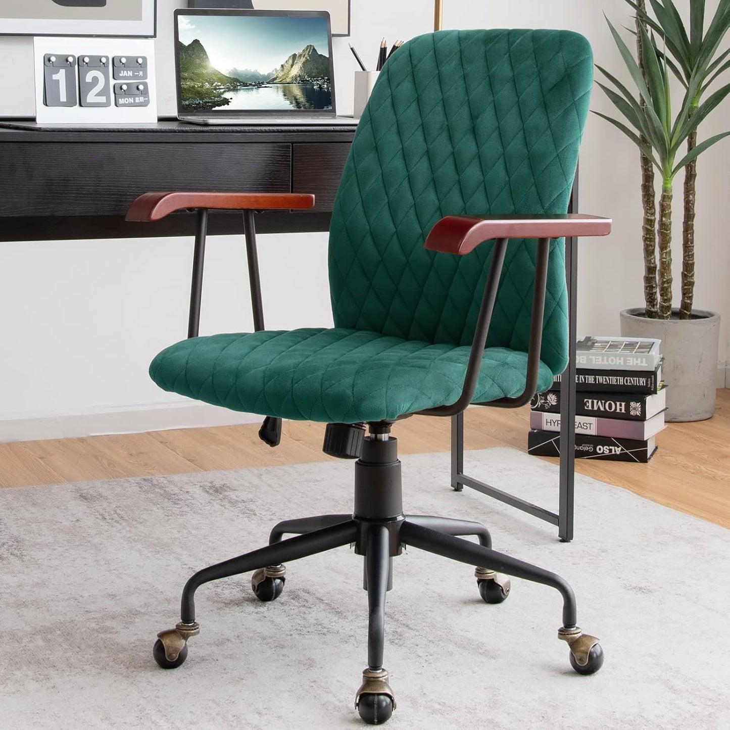 Bureaustoel – Draaifauteuil – Kantoorstoel – Gamestoel – Ergonomische Stoel – Fluwelen Bekleding – Verstelbare Hoogte 89,5-97,5 cm – 360° Draaibaar – Groen