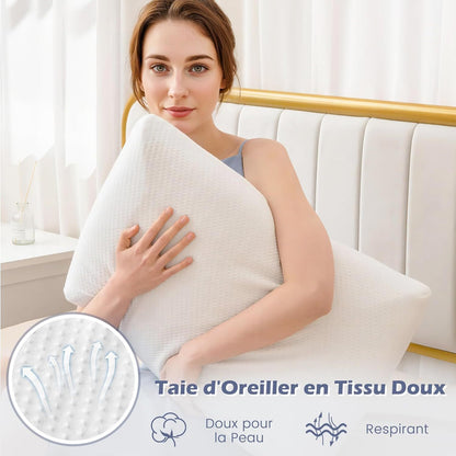 Kussen – Hoofdkussen – Neksteunkussen – Orthopedisch Kussen – Ergonomisch Kussen – Set van 2 – Memory Foam met Houtskoolinfusie – Afneembare Wasbare Hoes – 60x40x13 cm – Wit