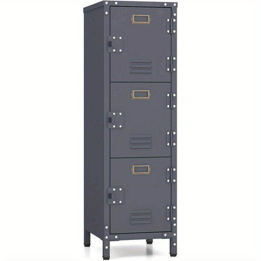 Metalen Opbergkast – Lockerkast – Archiefkast – Staal Kast – Industrieel Meubel – Vintage Kleur – 3 Afsluitbare Deuren – Verstelbare Voetjes