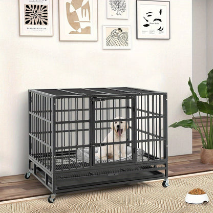 Hondenbench – Hondenkooi – Hondenhuisje – Transportbox – Reisbench – Opvouwbaar – Twee Deuren – Wieltjes – Uitbreidbare Onderlade – Metaal