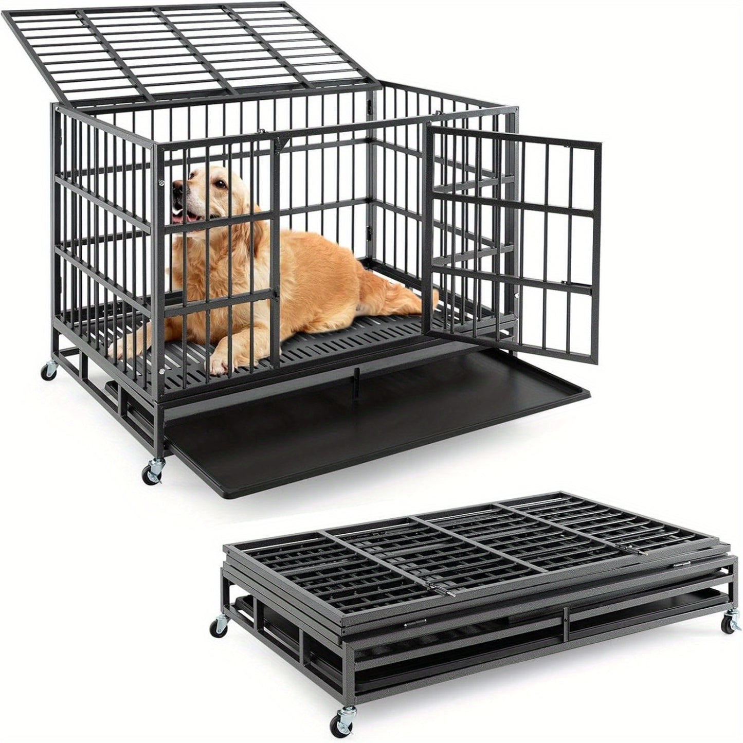 Hondenbench – Hondenkooi – Transportbox – Reisbench – Hondenhok – Opvouwbaar – Twee Deuren – Robuust Metaal – Geschikt Voor Grote Honden