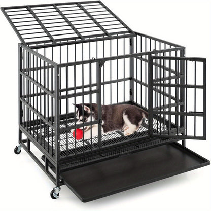 Hondenbench – Hondenkooi – Hondenhuisje – Transportbox – Reisbench – Opvouwbaar – Twee Deuren – Wieltjes – Uitbreidbare Onderlade – Metaal