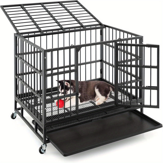 Hondenbench – Hondenkooi – Hondenhuisje – Transportbox – Reisbench – Opvouwbaar – Twee Deuren – Wieltjes – Uitbreidbare Onderlade – Metaal