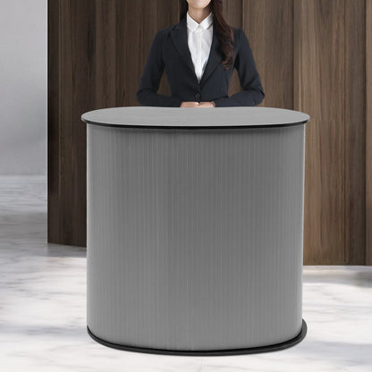 Presentatietafel – Beursstand – Podiumtafel – Balie – Inklapbare Tafel – Grijs – Compact & Draagbaar – Stevig Kunststof en Hout