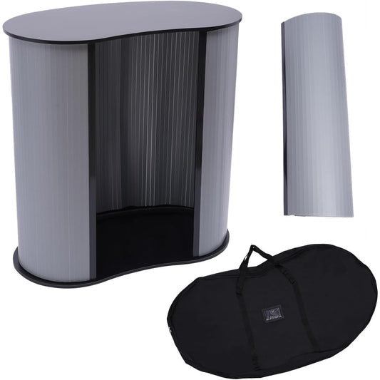 Presentatietafel – Beursstand – Podiumtafel – Balie – Inklapbare Tafel – Grijs – Compact & Draagbaar – Stevig Kunststof en Hout