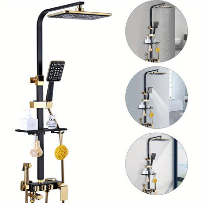 Doucheset – Douchekraan – Douchekop – Handdouche – Douchepaneel – Zwart-Goud – Grote Hoofddouche 30x20 cm – Verstelbare Hoogte 75-120 cm