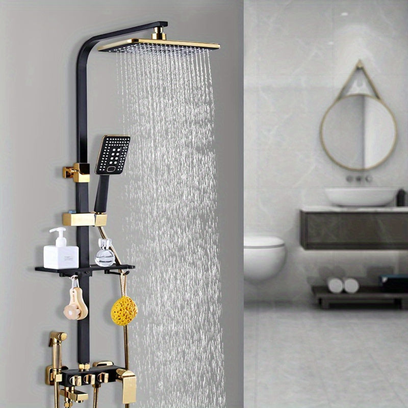 Doucheset – Douchekraan – Douchekop – Handdouche – Douchepaneel – Zwart-Goud – Grote Hoofddouche 30x20 cm – Verstelbare Hoogte 75-120 cm