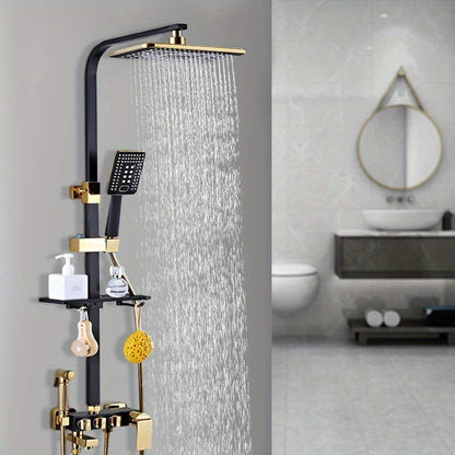 Doucheset – Douchekraan – Douchekop – Handdouche – Douchepaneel – Zwart-Goud – Grote Hoofddouche 30x20 cm – Verstelbare Hoogte 75-120 cm